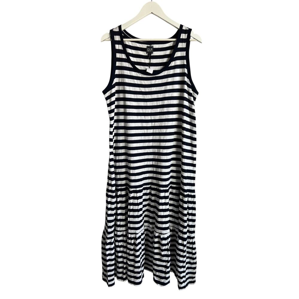 GAP WOMENS SIZE XLARGE COTTON TANK TIERED STRIPE SUNDRESS NAVY WHITE NEW - Picture 2 of 10
